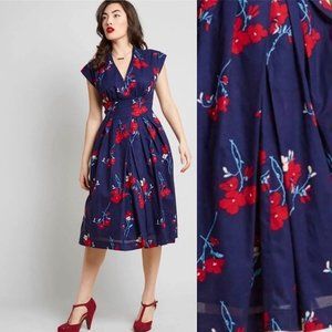 Emily and Fin Vintage Inspired Blue Floral Dress Size UK10